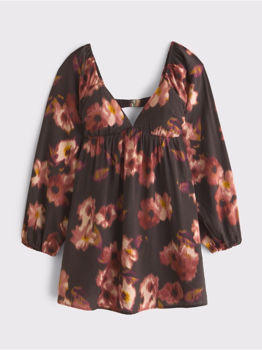 Abercrombie & Fitch Bra-Free Clasp-Back Flowy Mini Dress in Brown Floral